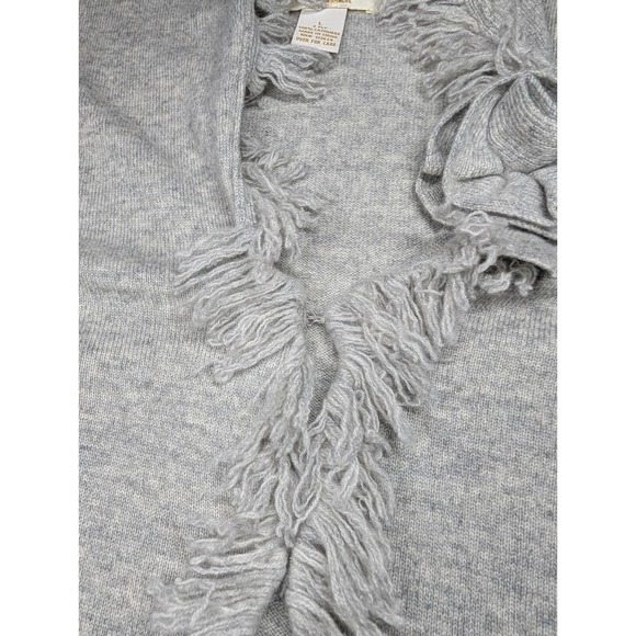 Peck & Peck  100% Pure Cashmere Cardigan Sweater Women's Large Fringe 2 Ply Gray - Picture 7 of 10